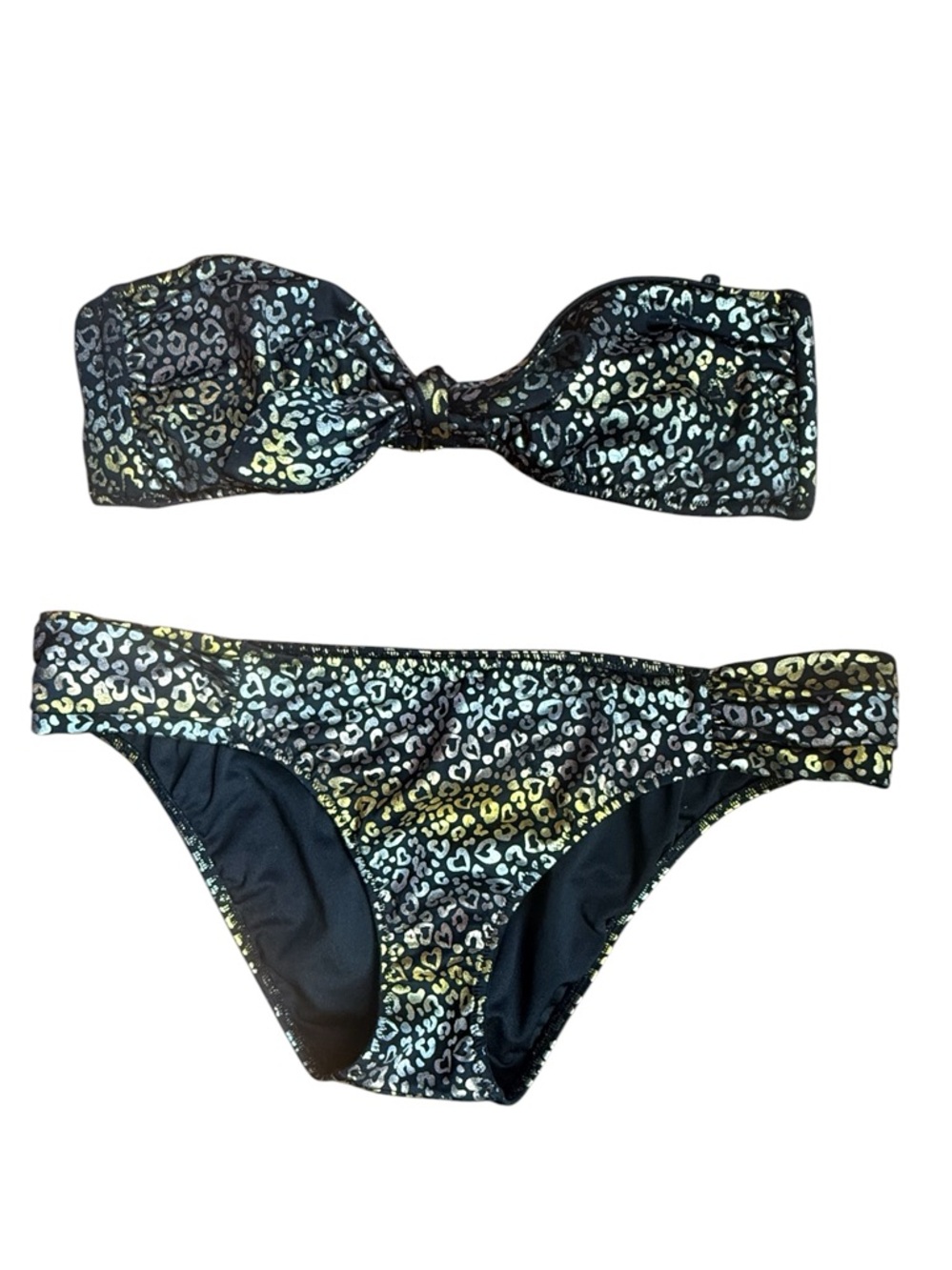 Victoria's Secret Black Iridescent Leopard Bandeau Bikini